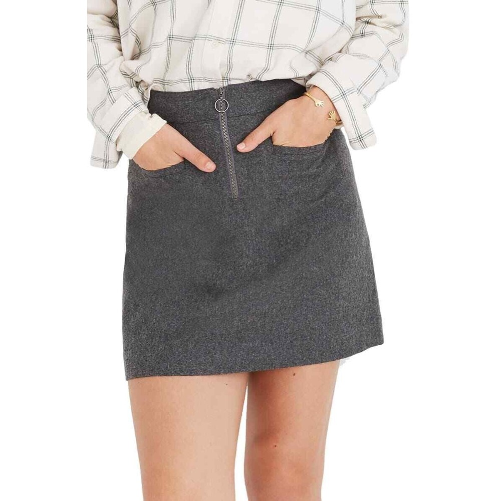 Madewell Womens Fireside Mini Skirt Gray Wool Blend Size 18 Pockets Zipper